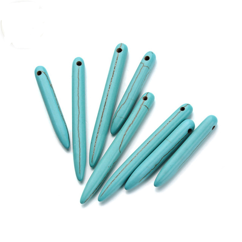 

Fashion New 100pcs/Lot Blue Turquoise Beads Size 5*35 5*40 5*45 5*50mm Loose Natural Stone Beads For Jewelry Making Diy Necklace Supplies
