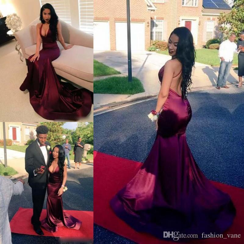 

2019 halter neck sexy prom dresses long sweep train elastic satin mermaid dresses evening wear open back vestidos de novia, Daffodil