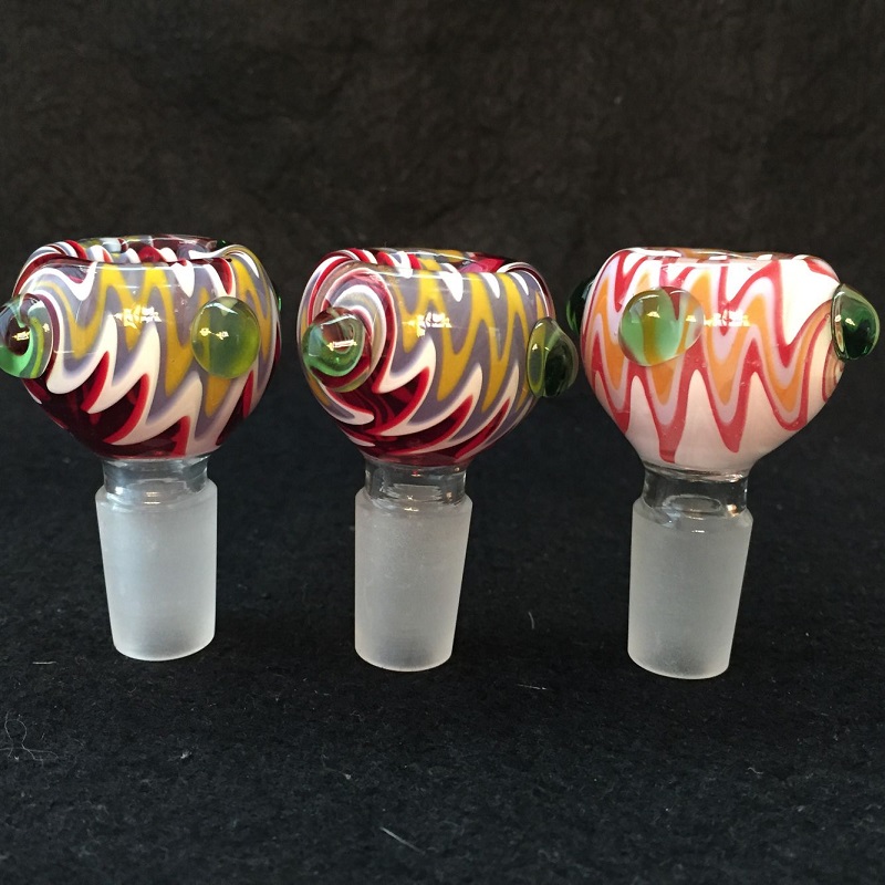 

14mmm Male Heady Colored Glass bowl Piece for Bong Random Color Wig Wag Tobacco Bowls For Smoking Pipe Herb Bowl
