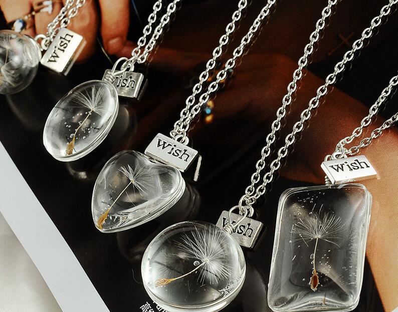 

Crystal Heart Flower Diamond Pendant Dandelion Wish Necklaces Terrarium Necklace for Women Jewelry Christmas Gift MOQ 20pcs