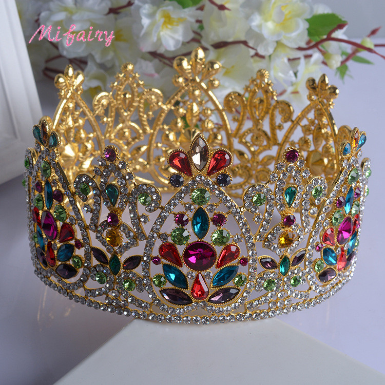 

Vintage Baroque Bridal Tiaras Accessories Gold/Silver Colorful Crystals Princess Headwear Stunning Wedding Tiaras And Crowns 17.5*9.2cm H22