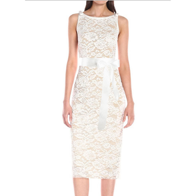 Sexy évider dentelle blanche robe femmes printemps taille haute sans manches robe dos nu élégante robe de mariée robes S-009