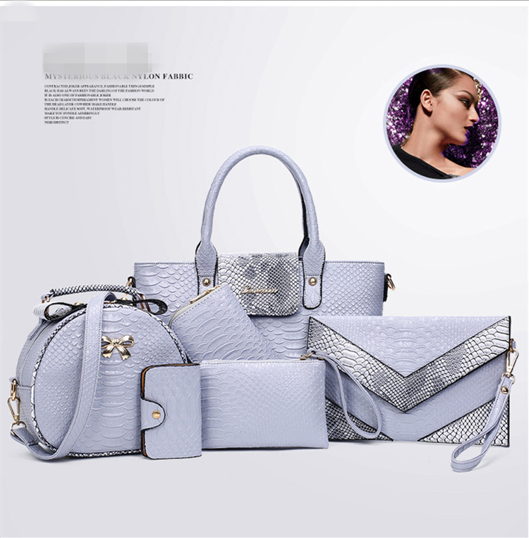 

2017 new fashion Lash bag 6pcs/set women handbag shoulder suit bag fashion snake crocodile big bag Clutch Bags, Picture color