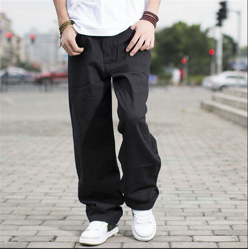 

Wholesale-Black hip hop jeans baggy style loose pants for boy rap jeans mens fat big trousers hiphop long trousers large