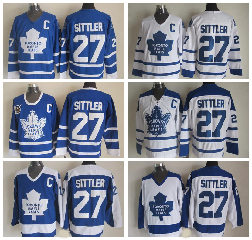 

Vintage Toronto Maple Leafs Darryl Sittler Hockey Jerseys Vintage Classic 75th Anniversary #27 Darryl Sittler Jerseys Embroidery C Patch, 27 blue 2 white