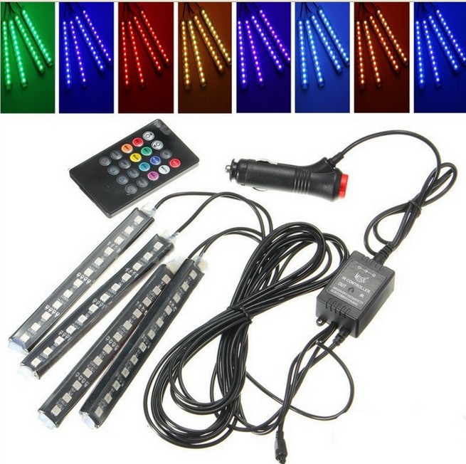 Atmosphère LED Atmosphère Voiture Lumière Semelles Intérieur Light RVB RGB Coloré Atmosphère Lumière Contrôle de la télécommande LED Musique colo