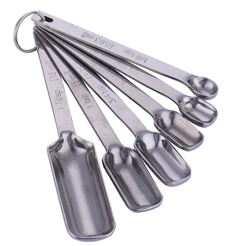 

2017 Narrow 6pcs/set Stainless Steel Measuring Spoons Cups Measuring Set Tools for Baking Coffee Tea Spoons Kits for Kitchen Tools