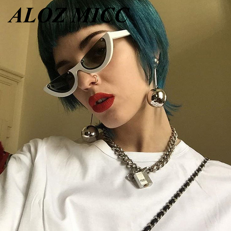 ALOZ MICC Fashion Unique Half Frame Women Cat Eye Sunglasses Brand Designer Currents Ladies Pink Tint/Clear Lens Shades UV400 A180