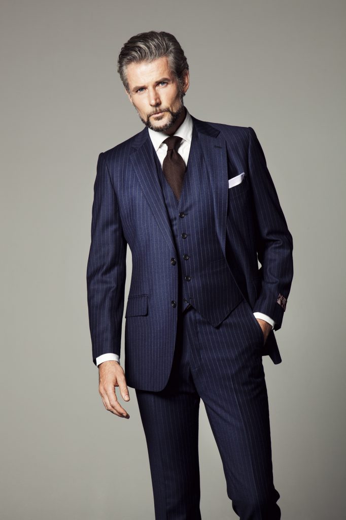 Dark Navy Pinstripe Wedding Tuxedos Slim Fit Suits For Men Cheap Groom Suit Three Pieces Prom Formal Suits With Jacket Vest And Pants