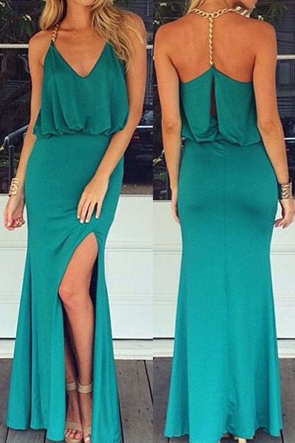 

Green Prom Dresses New Fashion Slit Evening Gowns Custom Made New Arrvial Modest Dress, Black