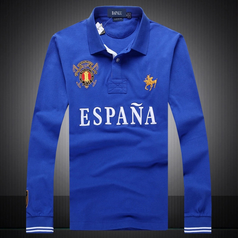 

Wholesale US size -5XL mens slim fit Tops&Tees shirts Long Sleeve embroidery Plus size city big horse Polo men' T-Shirt, Blue