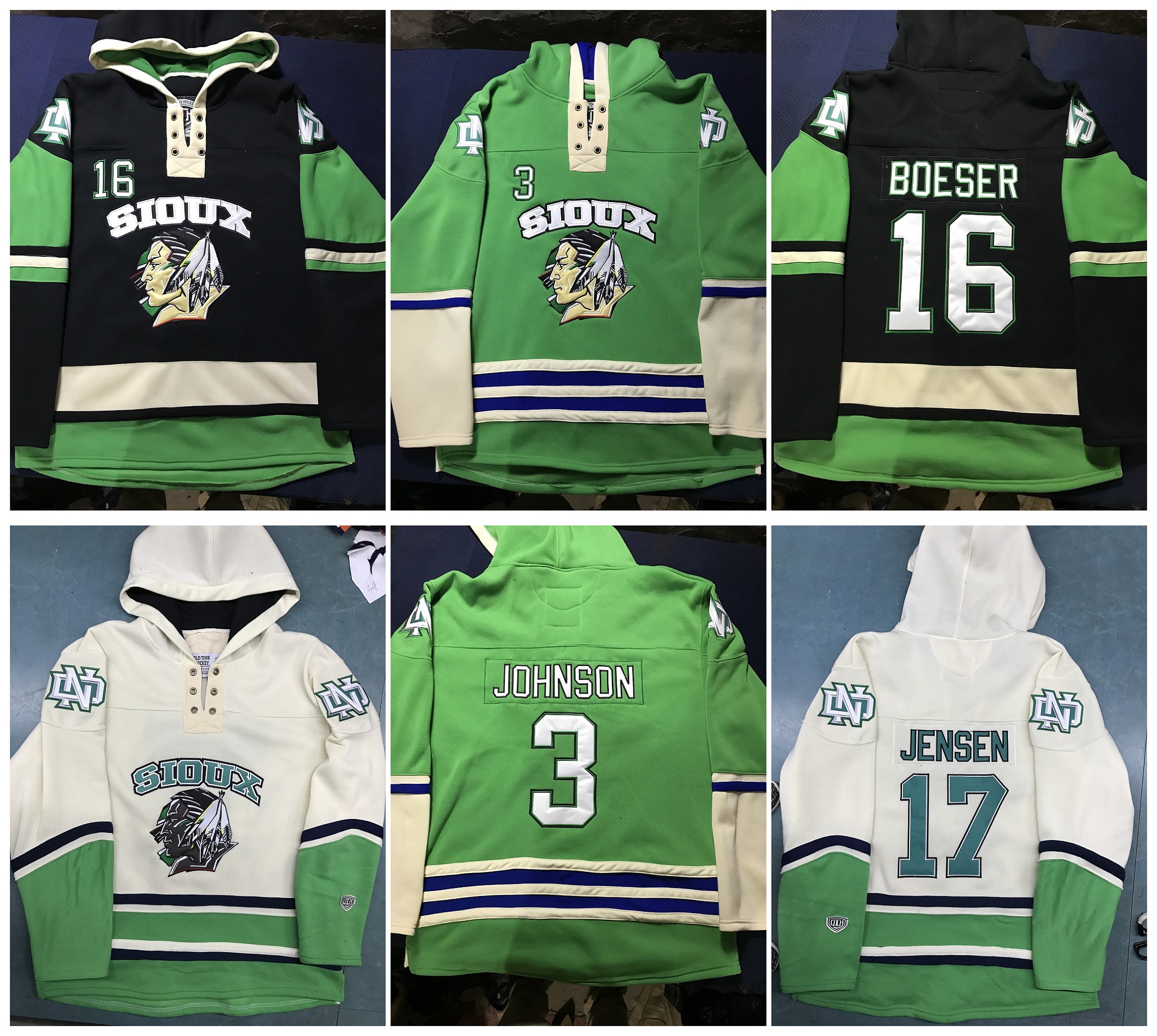 

Custom North Dakota University Sioux Hoodie hockey 7 TJ Oshie 9 Jonathan Toews 11 Zach Parise Pullover Sweatshirts Jacket 100% Stitched, Black