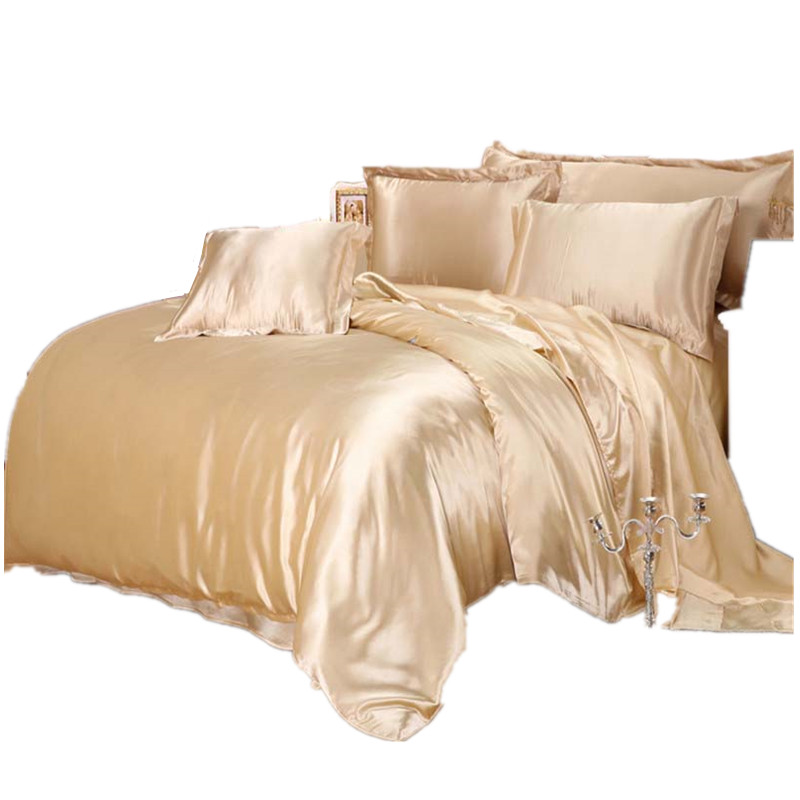 Vente en gros - Ensembles de literie en soie satinée de couleur unie Drap-housse plat Twin Full Queen King taille 4pcs / 6pcs lin violet Housse d