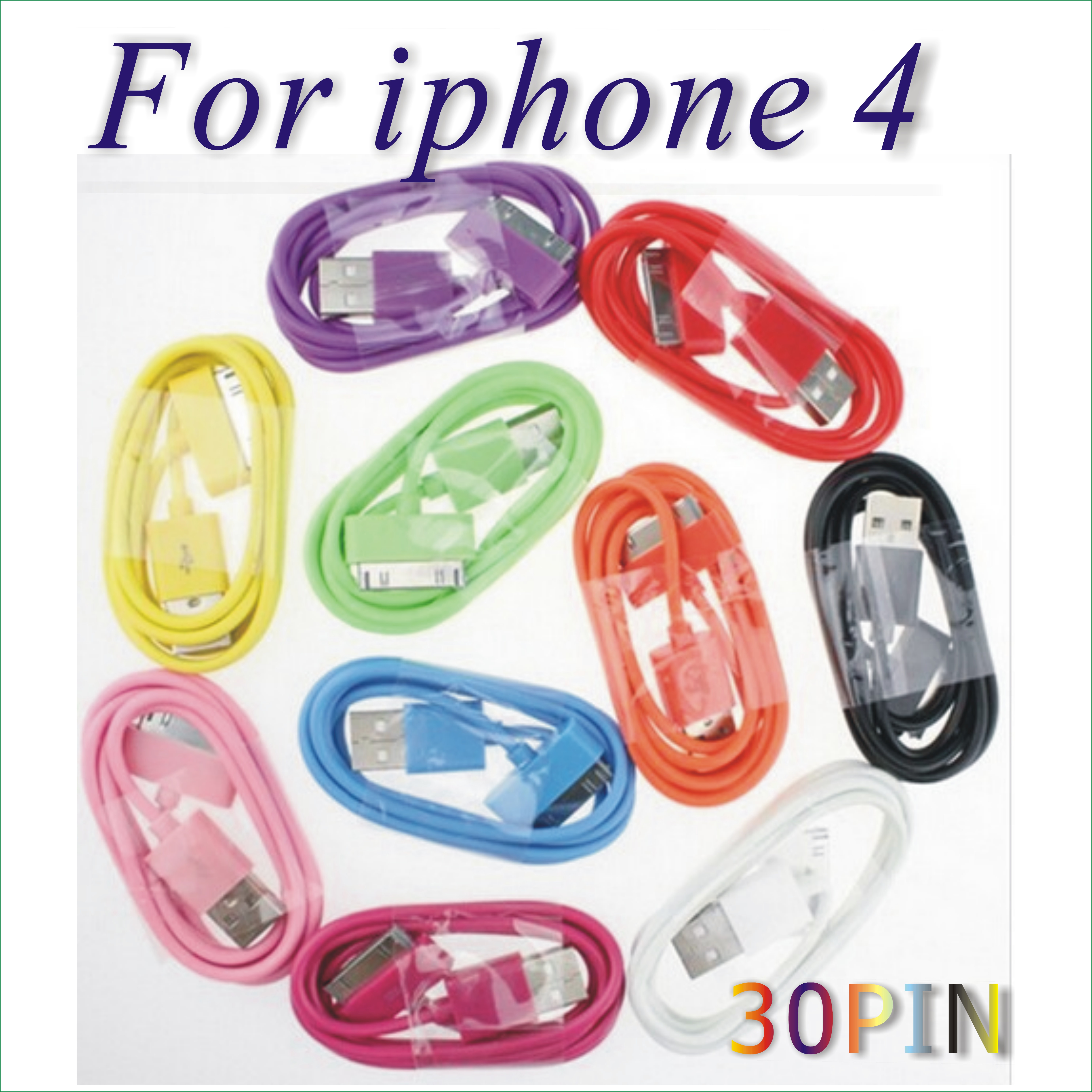 

Wholesale Colorful 1m 2m 3m 10 color 30 Pin USB data Cable usb charger Cable for iPhone 4 4s ipad 2 3 100pcs