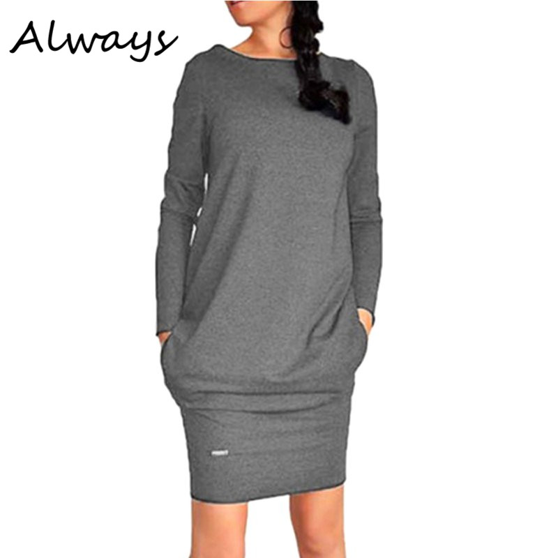 

Wholesale- Hot Women Solid Short Mini Dress Long Sleeve Warm Sweater Dress Jumper Pullover Dress 3 Colors, Show as the picture