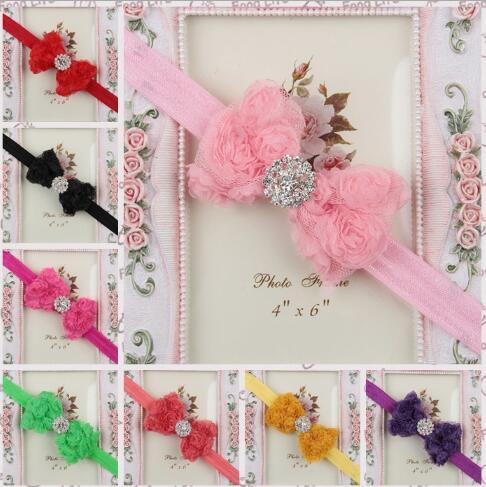 

Big Chiffon Rose Bows Shabby Vintage Chic Rosette Hair Bow With CZ Diamond Boutique Hair Bows YH673, Mix colors