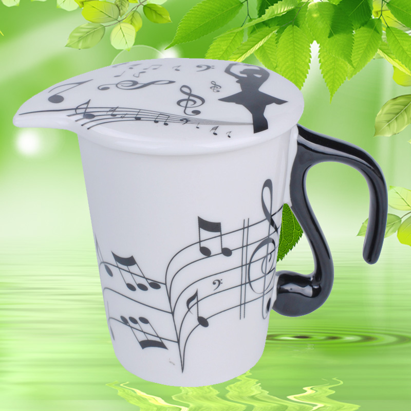 

New Cute Musical Note Ceramic Coffee Mugs Tea Cups With Lid Creative Gift, White