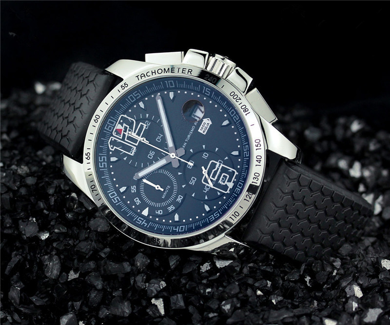 

New arrival Luxury Stainless Watches Black Rubber Quartz stopwatch chronograph wristwatches 519, Black face