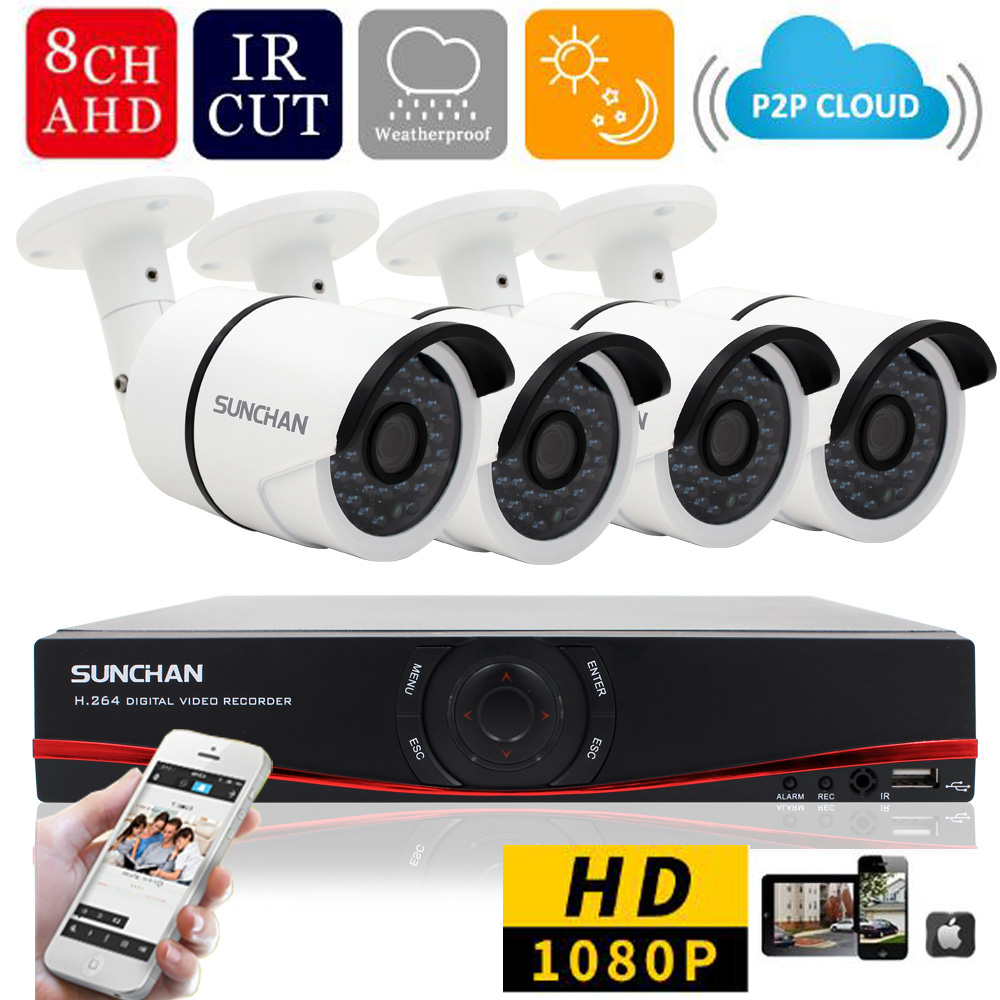1080p Full HD AHDH 8CH DVR 4PCS 2.0MP Sony 1080P Bullet Sécurité Caméra Night Vision Système de surveillance de la maison extérieure