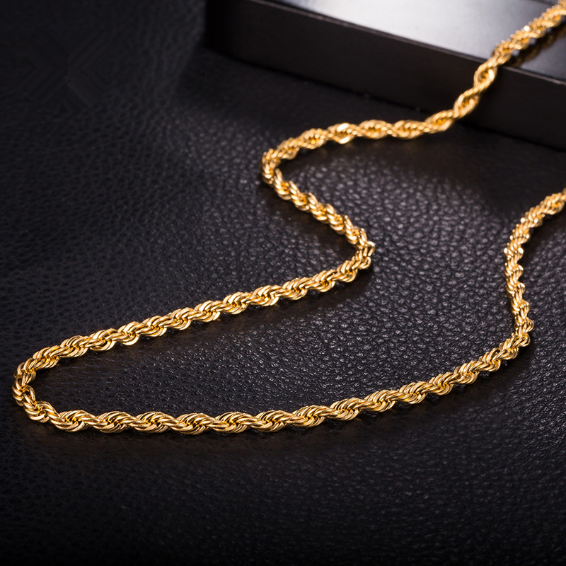 Top Quality 18K Yellow Gold Plated 3mm 60cm 24" Twist Chain Necklace for Men Women for Party Wedding NL-132