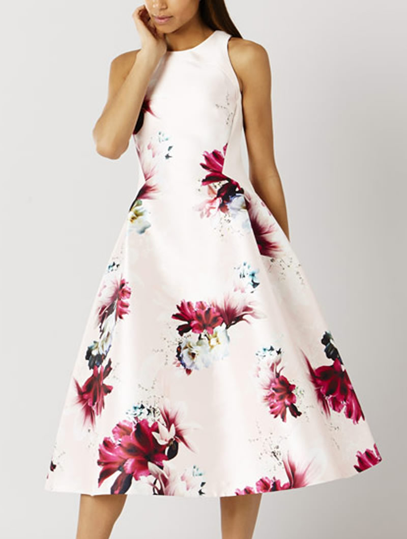 

Flower Print Women A-Line Dress Round Neck Sleeveless Dresses 07K522, As pictures