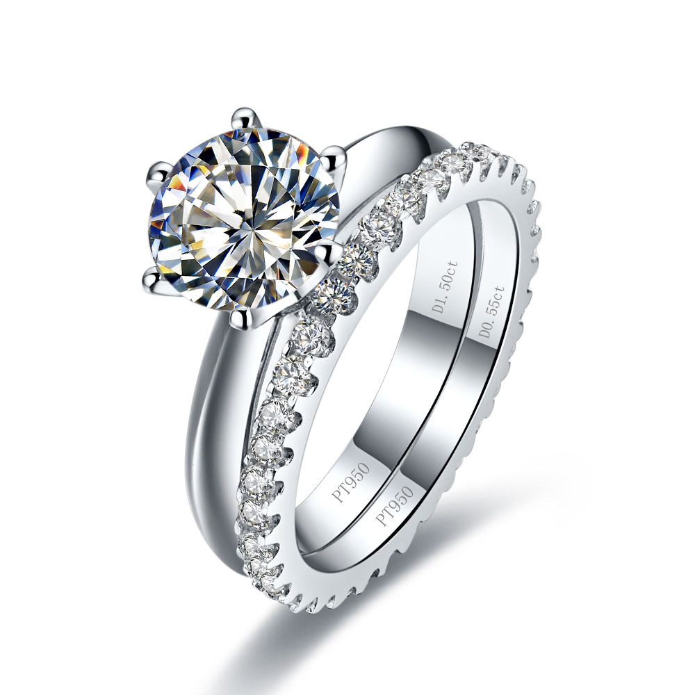 18K White Gold Plated Jewelry Sterling Silver NSCD Solitaire Engagement Diamond Ring with 0.55CT Infinity Wedding Band Ring Women Rings Set-image-499339652