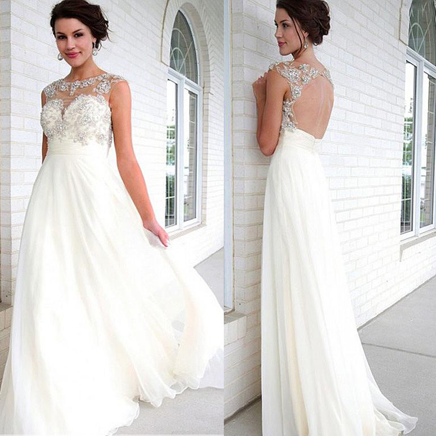 

Chiffon Jewel Neckline A-Line Prom Dresses With Beading Crop Top Sleeveless Ivory Chiffon Open Back Long Prom Dress vestidos para festa, Dark green
