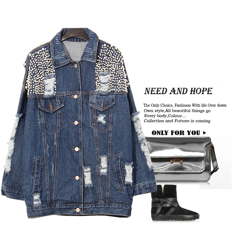 Wholesale- [XITAO] NEW autumn women's slimming form full regular sleeve with beading turn-down collar single breasted denim jacket OFB-073