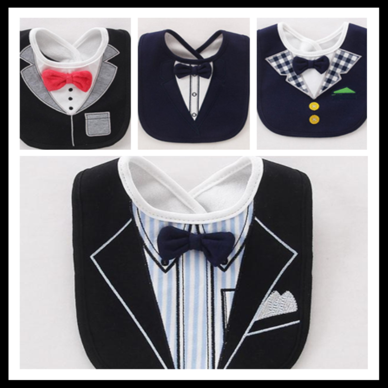 Bebés Bebé Niño Algodón Blanco Azul Corbata De Moño Corbata larga Babero Baberos Alimentación a través de cabeza