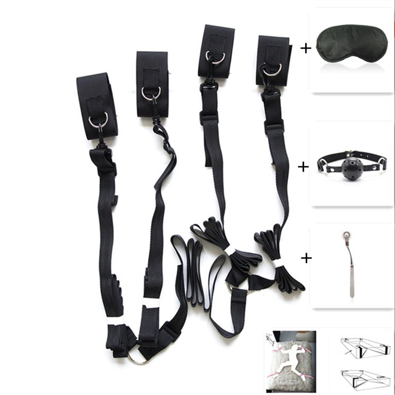 Attached Wrist Ankle Cuffs Dungeon Bed & Wheel Restraint Straps System Attached Wrist Ankle Cuffs Dungeon Bed & Wheel Restraint Straps System