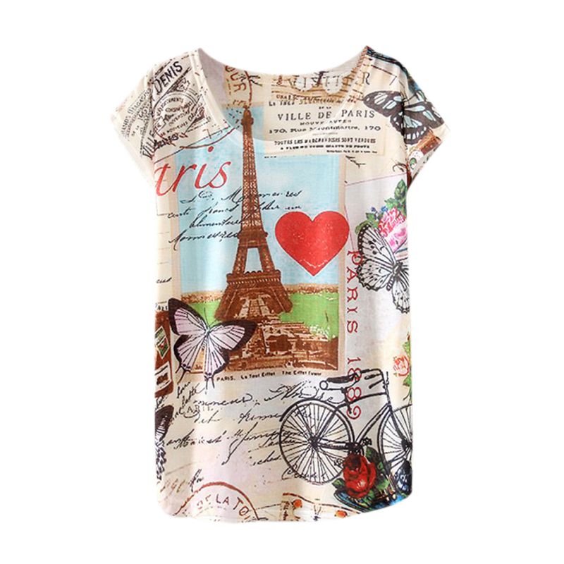 

Wholesale- Spring Summer 2017 Brand New Fashion Harajuku Short Sleeve T Shirt Women Tops Eiffel Tower Printed T-shirt White Cloth