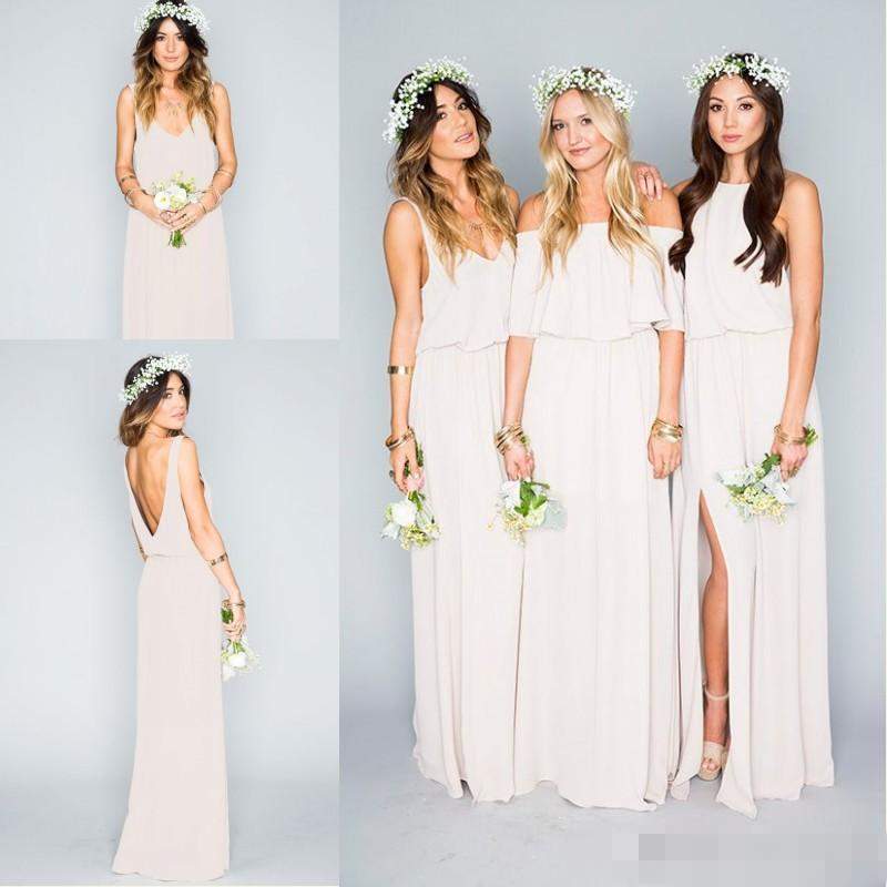 2019 New Romantic Chiffon Long Bridesmaid Dresses Mumu Bohemian Beach Mixed Style Side Slit Bridesmaids Dress Custom Made