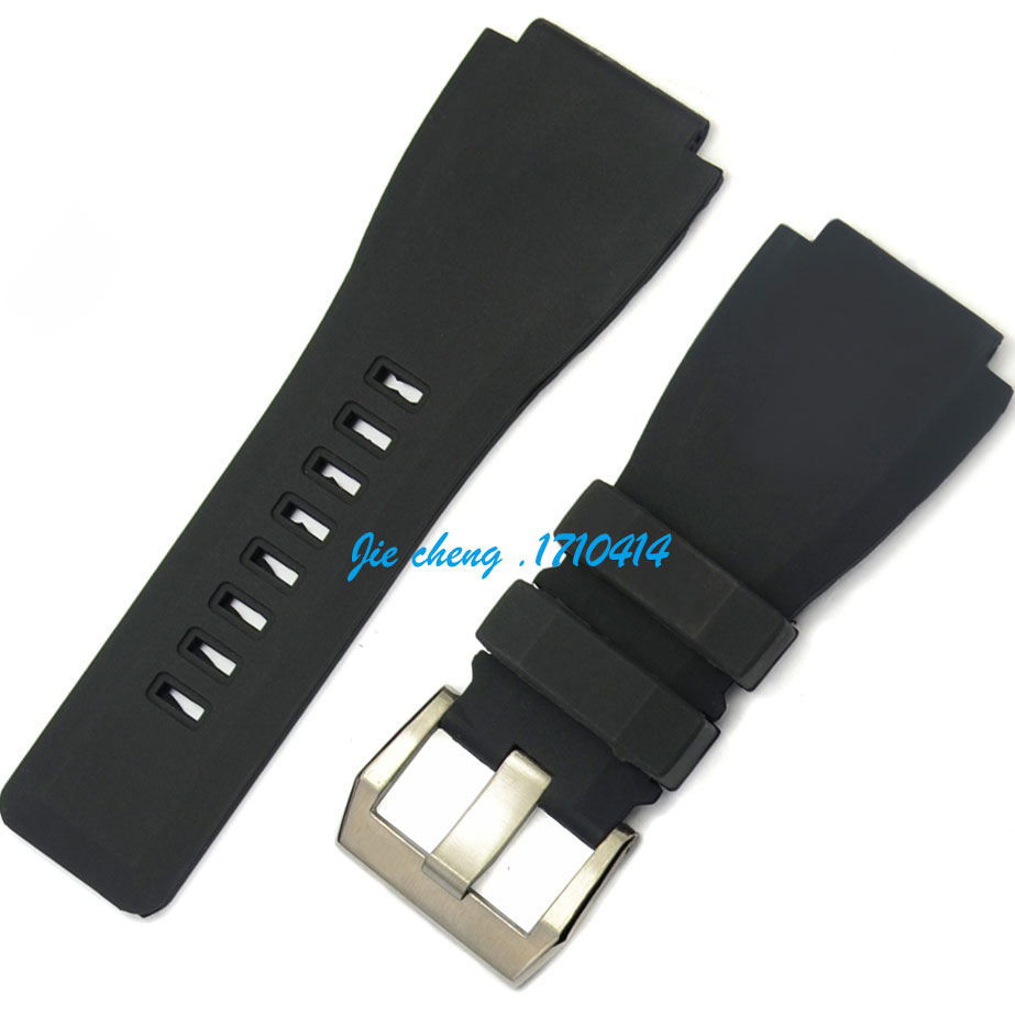 

JAWODER Watchband 24mm New High-quality Watch Bands Stainless Steel Silver Buckle Black Diving Silicone Rubber Strap for BR