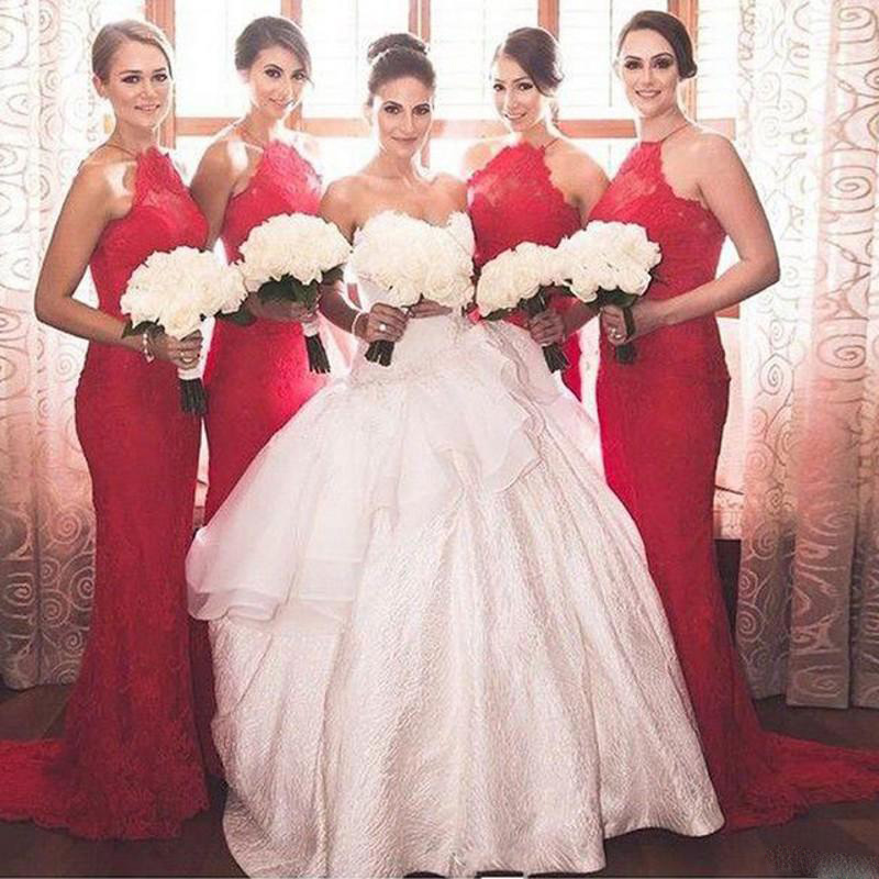 

Lace High Neck Bridesmaid Dresses Halter Sheath Backless Party Gown Good Design Vintage Wedding Guest Dresses