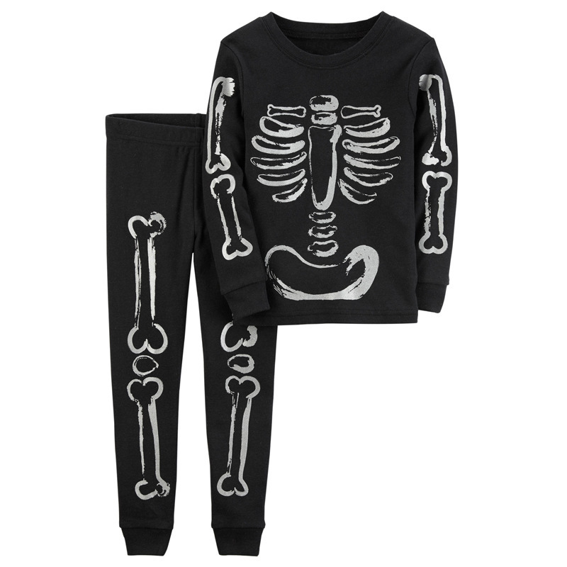 

Boys clothing sets spring autumn bone print long sleeve t shirt + trousers clothing sets for children's clothing, Black