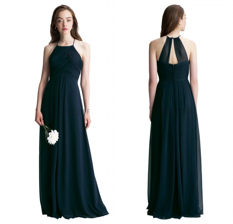 Bill Levkoff 2017 Navy Blue Chiffon Long Bridesmaid Dresses 2017 Custom Made Pleats Floor Length Wedding Guest Dress