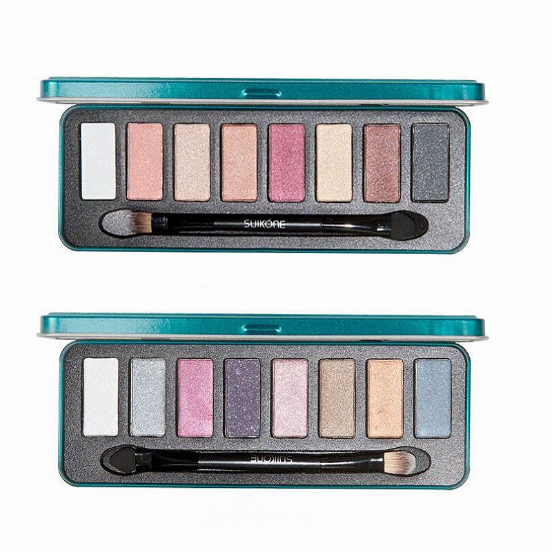 suikone 8 colors eye shadow palette with iron box packing Shimmer eyeshadow with 2 different colors style + brush DHL free-image-396338485