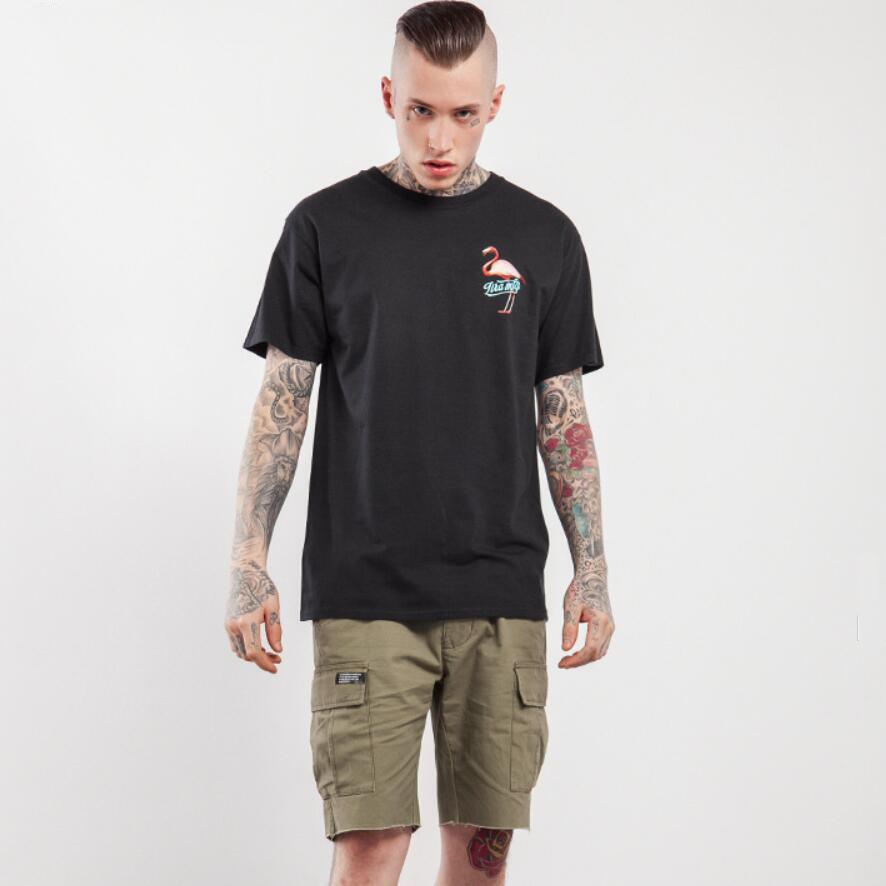 

New Design Men's Summer Cotton T Shirt O Neck Short Sleeve T Shirt Flamingo Bird Print Pullover Animal Print T Shirt IN, Navy blue