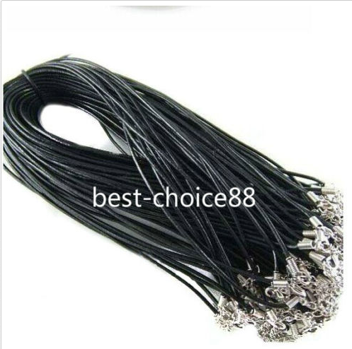 

50Pcs Black Genuine Real Leather Cord Lobster Clasp For Necklace Chain 45cm, Silver