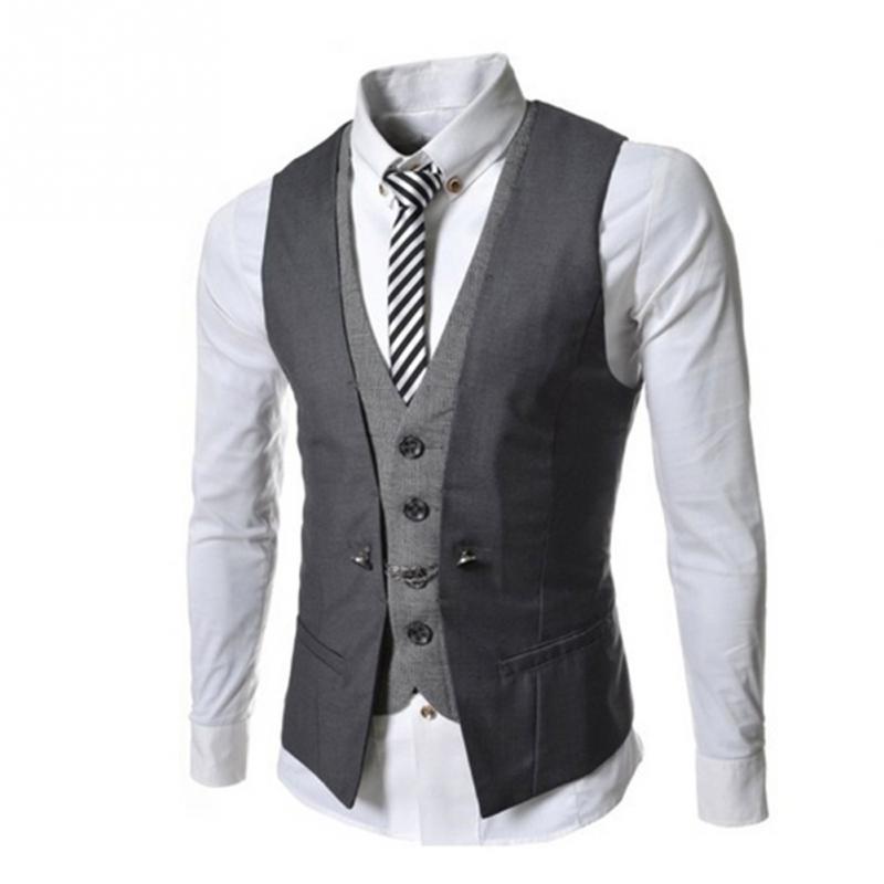 

Wholesale- Men's Waistcoat Causal Slim Sleeveless Formal Coat Business Suit Vest Wine Red/Black/Blue Size -XXL