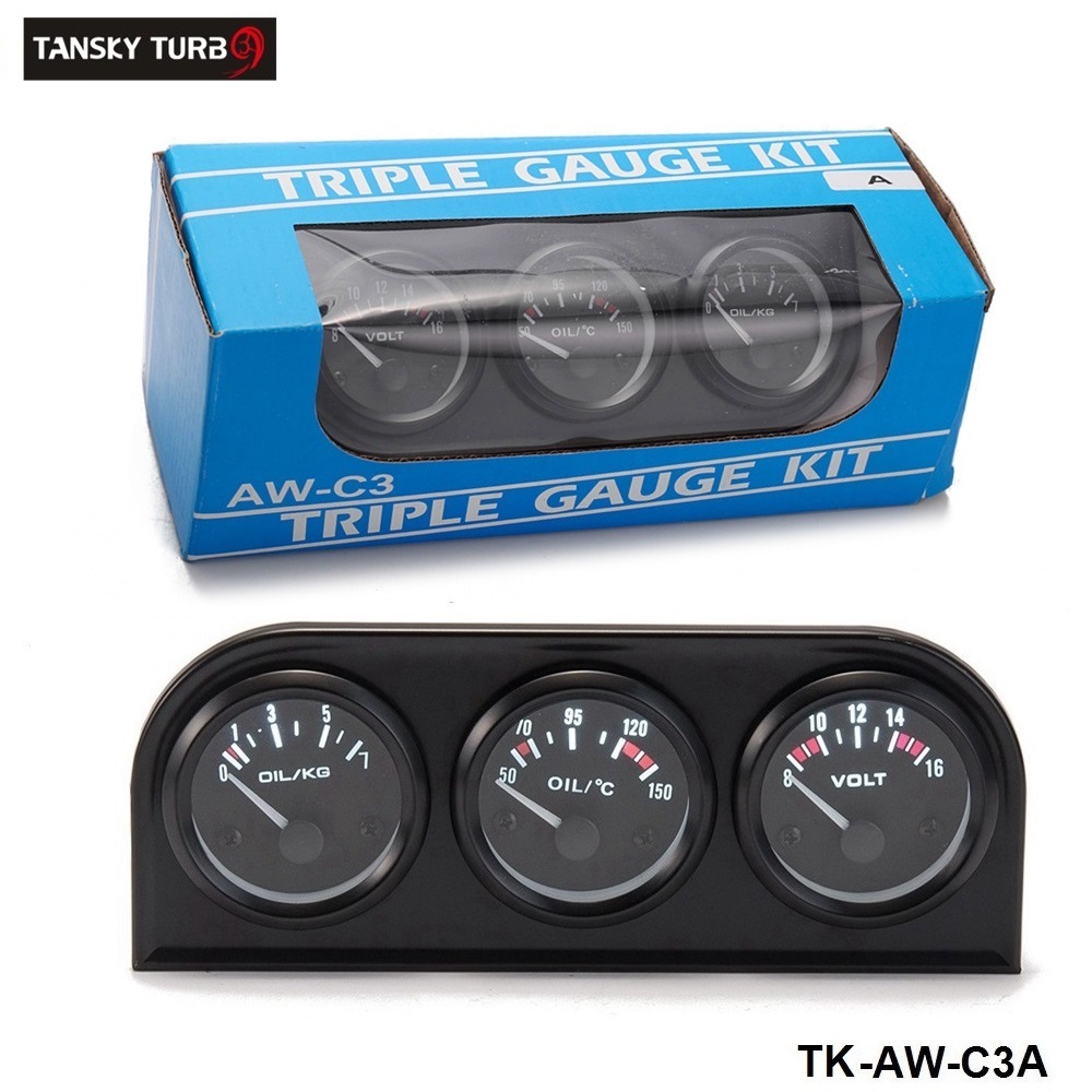 

TANSKY- 52mm Triple Gauge Kit Car 3in1 Vot Gauge Water Temp Meter Oil Pressure Gauge Or Oil Temp Meter With Sensor TK-AW-C3