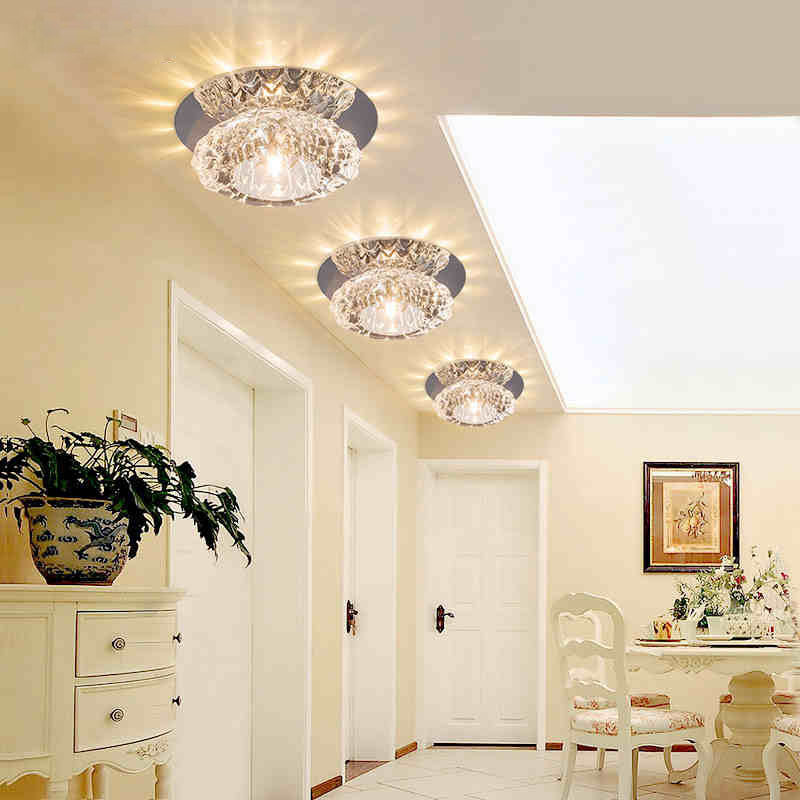 

Round Crystal Light Hallway Foyer LED Crystal Ceiling Lamp 3W 5W Corridor Aisle Lamparas de techo Lustre Lights Home Decor