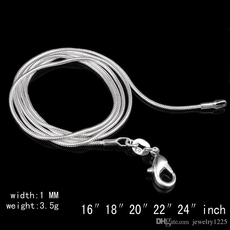 

925 silver smooth snake chains Necklace 1MM snake chain mixed size 16 18 20 22 24 inch hot sale