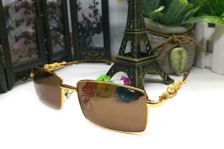 

Gold retro rectangle Sunglasses Brands for Women Men Luxury Alloy Three-dimensional Leopard Brand Designer sunglasses With Box and logo