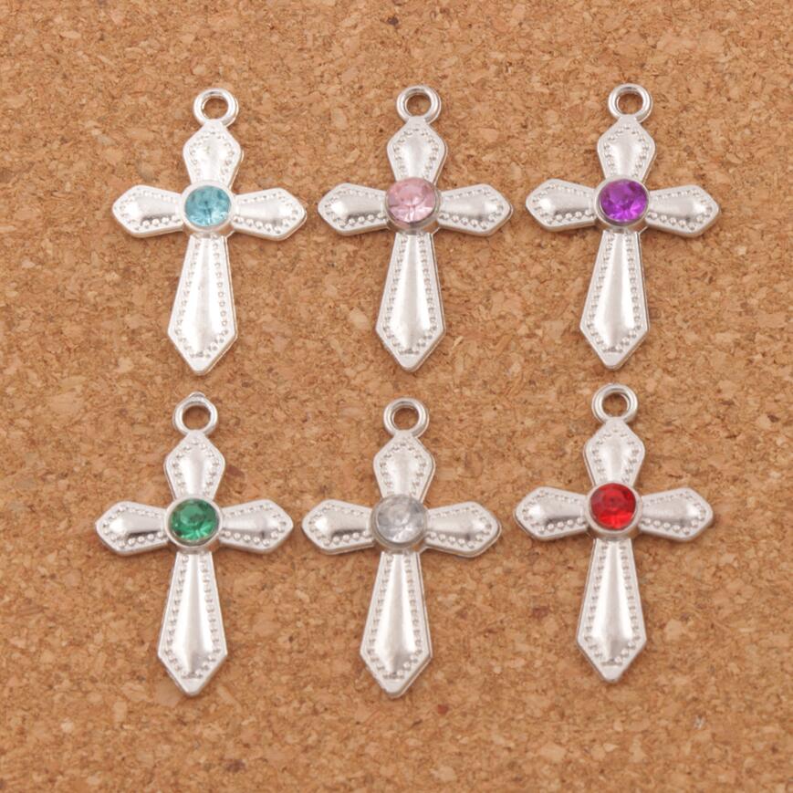 

Crystal Sword Dots Cross Charms 120pcs/lot 6Colors Silver Plated 16x26mm Pendants Fashion Jewelry Fit Bracelets Necklace Earrings L1554