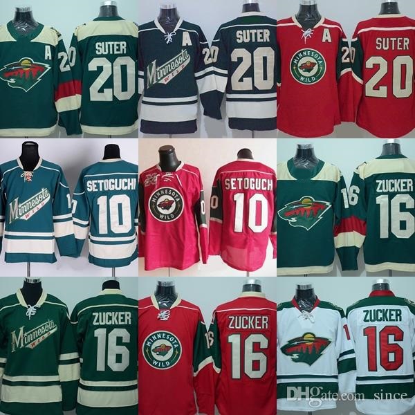 Factory Outlet Men's Minnesota Wild n ° 10 Setoguchi n ° 16 Jason Zucker n ° 20 Ryan Suter Green Red White Maillots de hockey sur glace de qualit