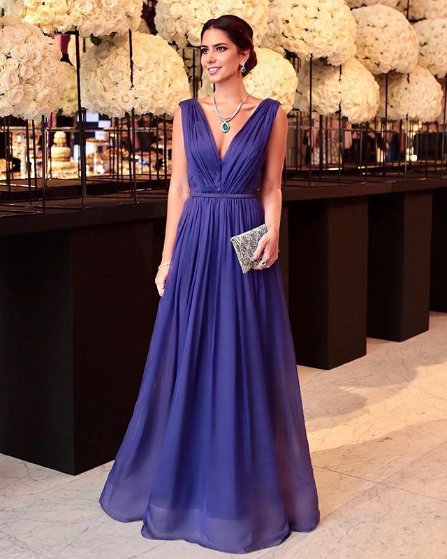 

Chiffon A-Line Deep V Neck Elegant Prom Dresses Long Tank Pleats Royal Blue Evening Dresses Backless Party Dresses, Ivory