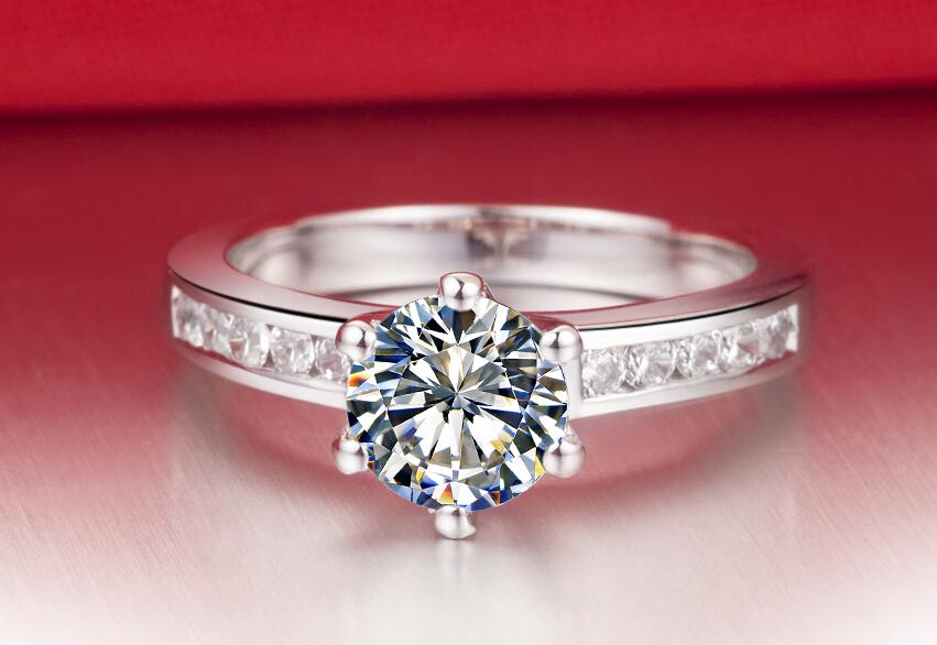 Fast Free shipping 1 CT SONA synthetic diamond star 925 sterling silver Wedding ring 18K white gold plated Wholesale ring for women gift