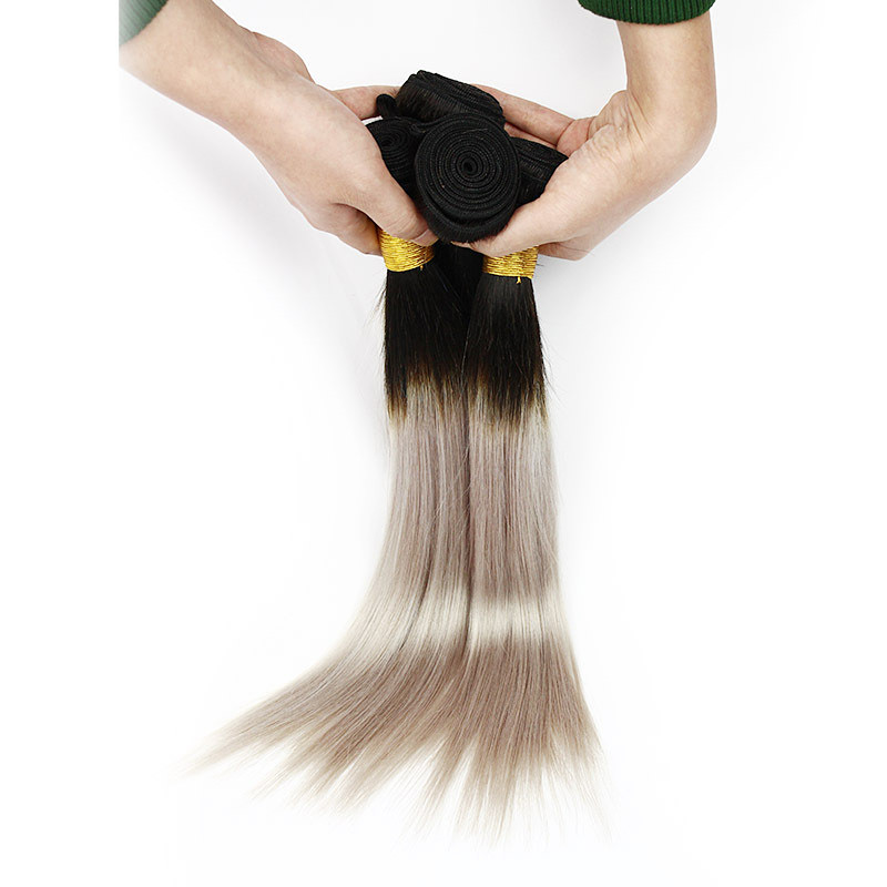 

Elibess--Grade 8A// 100% Human Brazilian Hair Ombre color T1B/Grey, 100g/Piece & 300g/Lot, DHL FREE
