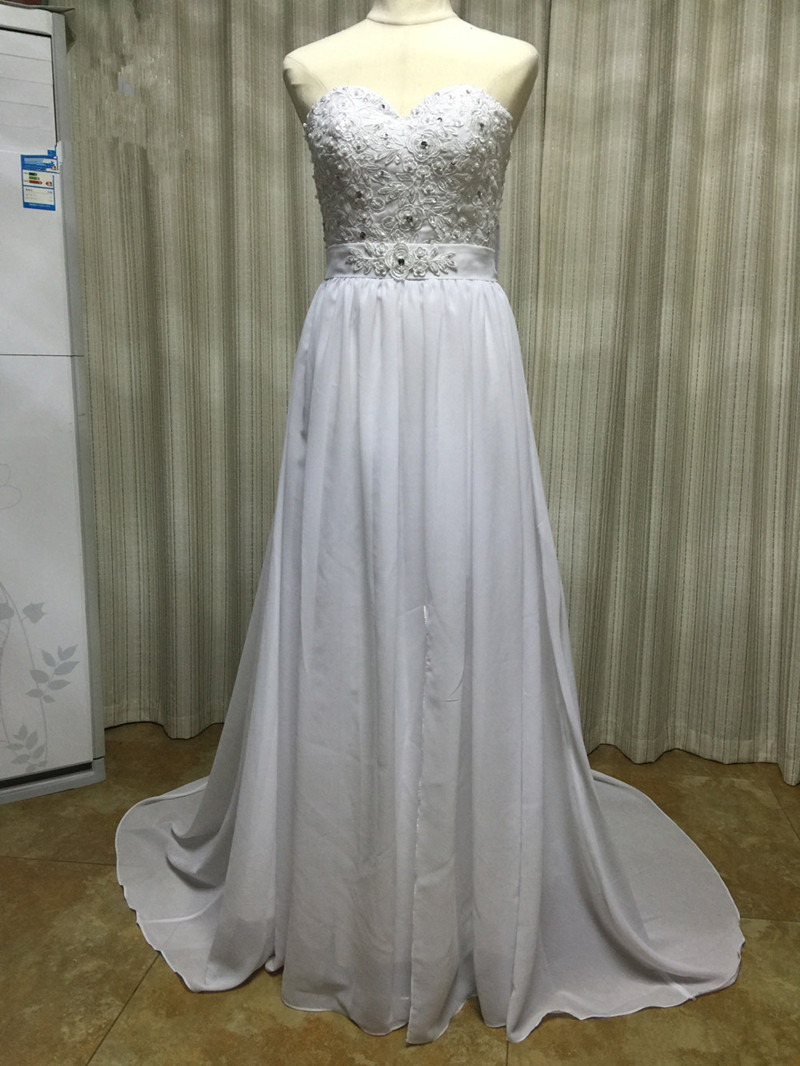 

2017 New Fashion Sweetheart Appliques A-Line Wedding Dresses With Beading Chiffon Plus Size Wedding Party Bridal Gowns Vestido De Novia BW07, Red